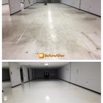 Dirty white floor before commercial cleaning and a clean white floor after cleaning in North Huntingdon, PA